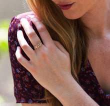 Load image into Gallery viewer, Flower-leaf ring in 14k Gold set with Sapphires