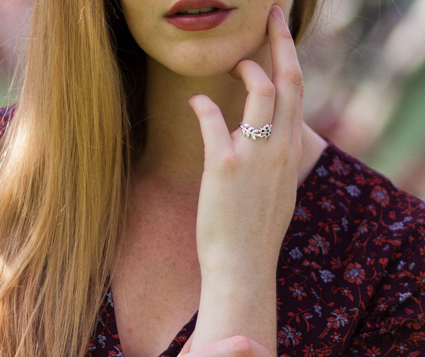 Flower- leaf Ring in Silver and Sapphires – Jack Azure NYC